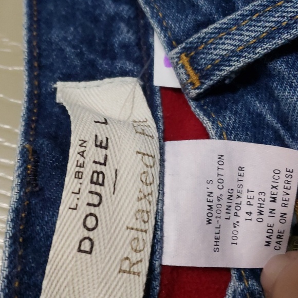 LL bean relaxed fits fleece lined jeans size 14 petite - Picture 3 of 5
